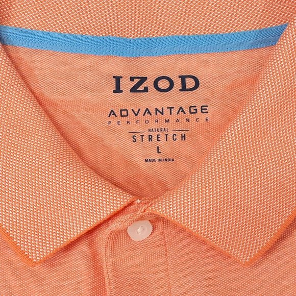 Izod Men's Orange Collared Natural Stretch Short Sleeve Polo Shirt Size L - Picture 5 of 11